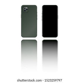 Midnight Green Color Of Iphone 11 Pro 2019 Mockup Isolated On White