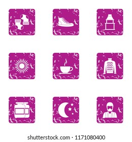 Midnight icons set. Grunge set of 9 midnight vector icons for web isolated on white background