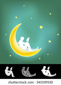 Midnight Leisure Reading-vector illustration of man on moon, with different version, gradient mesh background