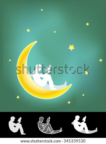 Midnight Leisure Reading-vector illustration of man on moon, with different version, gradient mesh background