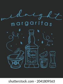 Midnight Margaritas Witch Vibes Halloween Vector illustration. Happy Halloween Background Vector illustration