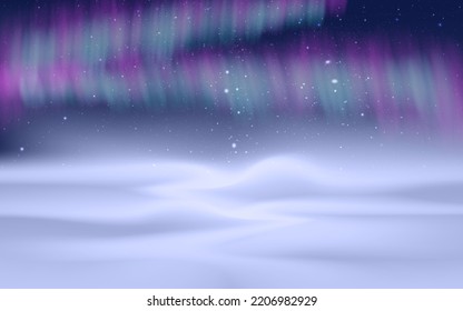 Midnight in the North with the falling snow, winter  background.