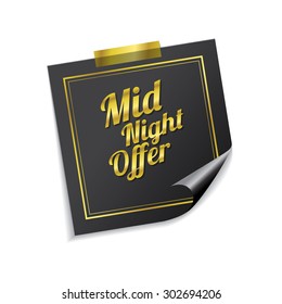 Midnight Offer Golden Sticky Notes Vector Icon Design