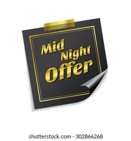 Midnight Offer Golden Sticky Notes Vector Icon Design