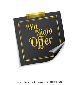 Midnight Offer Golden Sticky Notes Vector Icon Design