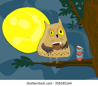 Midnight owl vector illustration