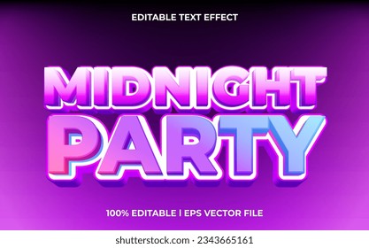 Midnight Party 3d text effect with blue ice theme. glow typography for event tittle