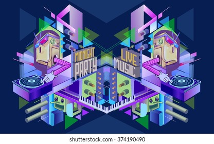 Midnight Party. Template poster. Vector illustration.