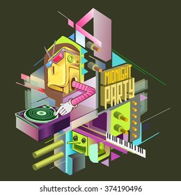 Midnight Party. Template poster. Vector illustration.