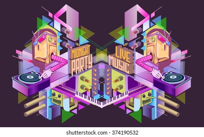 Midnight Party. Template poster. Vector illustration.
