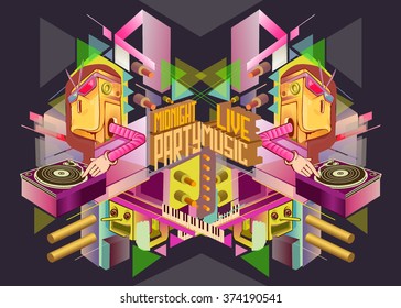 Midnight Party. Template poster. Vector illustration.