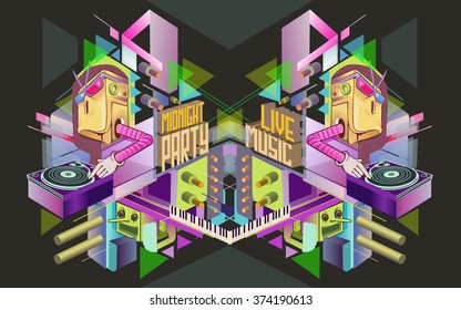 Midnight Party. Template poster. Vector illustration.