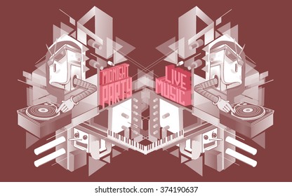 Midnight Party. Template poster. Vector illustration.