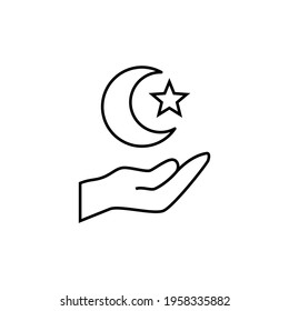 Midnight Pray symbol icon in flat black line style, isolated on white background 
