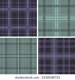 Midnight purple and mint plaid. Seamless pattern for fabric design, wrapping paper, and many more.