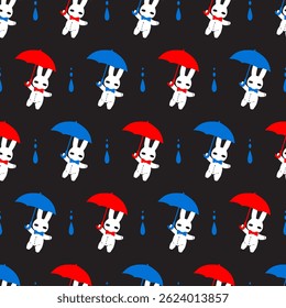 Midnight Rainy Day Bunny Showers Vector Pattern can be use for background and apparel design