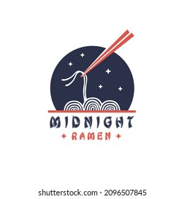 Midnight ramen logo with ramen noodle silhouette and night mood. Japanese ramen food restaurant vector icon logo design