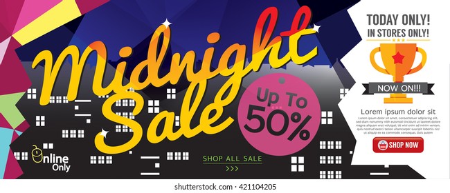 Midnight Sale 1500x600 pixel Vector Illustration