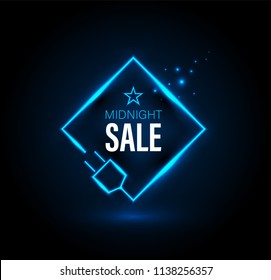 Midnight sale banner with plug. Vector illustration for promotion advertising.