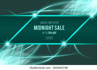 Midnight sale dark green design for business with shini glow sparkles effect. can use for poster, banner, flyer, pamphlet, leaflet, brochure, catalog, web, site, website business backgrounds