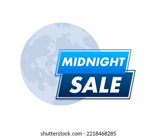 Midnight sale. Discount offer price tag. Vector stock illustration.