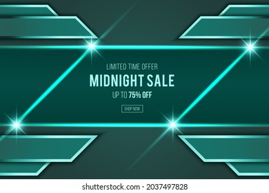 Midnight sale green dark shiny glow abstract background late night design. can use for poster, business banner, flyer, pamphlet, leaflet, brochure, promotion, catalog, web, site, website, sales