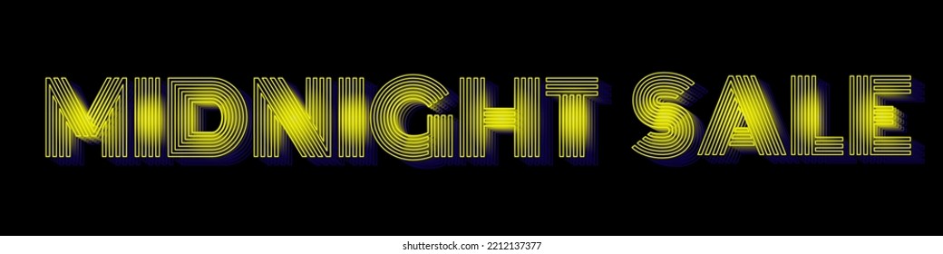 Midnight Sale Neon Vintage Lettering Yellow glow, individual letters isolated on dark background. Fluorescent  Midnight Sale Typographic artwork. Editable Vector Illustration.