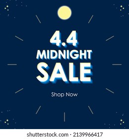 Midnight Sale with Shop Now CTA. Editable Sale Sign in Dark Blue background inside a clock with the moon symbol as midnight. Vector Illustration - EPS 10 File