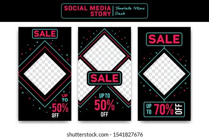 Midnight Sale Social Media Story Template Vector Design With Blue And Pink Neon Fun Modern Style Discount Sale Promotion