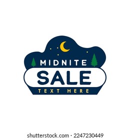 Midnight sale sticker with crescent moon and stars on night sky vector illustration