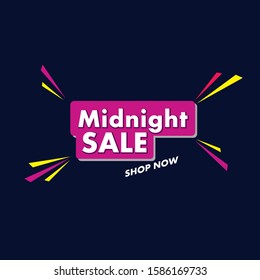 Midnight sales promotion against a dark blue background. Vector illustration.