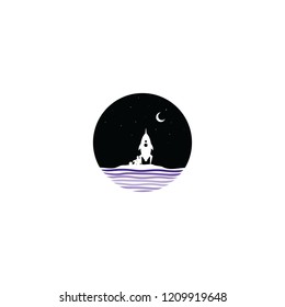midnight scene space rocket sign symbol vector art