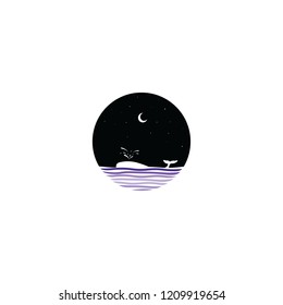 midnight scene whale sign symbol vector art