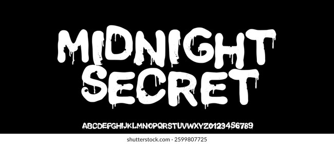 Midnight secret horror halloween Font Uppercase Lowercase and Number. Spooky Lettering Minimal Fashion Designs. Typography modern serif fonts regular decorative vintage concept. vector illustration