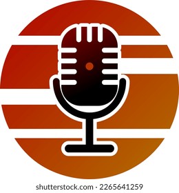 Midnight sun podcast radio. Illustrated microphone with warm bacground colours