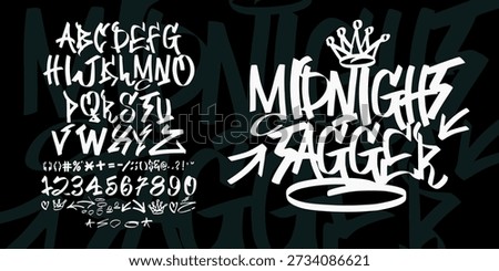 Midnight Tagger is a raw and expressive graffiti handwritten font inspired by night street culture and urban tag writing. Featuring rough marker strokes and dynamic letterforms, this font is perfect for street art, posters, music visuals, album covers, apparel, streetwear branding, and bold creative typography projects that need attitude and edge.
