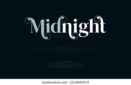 Meia-noite tipografia beleza moda elegante minimalista serif italic fontes decorativo casamento vintage retro logos. Logotipo de fonte de luxo mínimo alfabeto. Ilustração vetorial