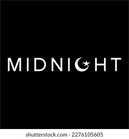 Midnight word design with illustration of crescent moon and star on letter G.