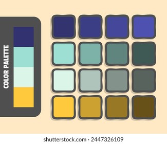 Midnightblue lightblue honeydew sandybrown color palette, colour matching, rgb colors, harmonious colours catalog sample, design and edit idea