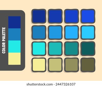 Midnightblue steelblue turquoise khaki color palette, colour matching, rgb colors, harmonious colours catalog sample, design and edit idea