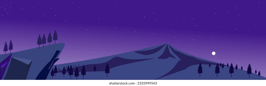 Midnite time at mountainpass vector landscape illustration 
