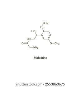 Midodrine flat skeletal molecular structure sympathomimetic drug used in hypotension treatment. Vector illustration scientific diagram.