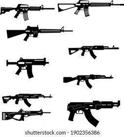 Mid-Range Weapons, ICON SET, Vector. 9 Pcs. Rifle