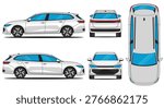 Mid-size sedan of a passat car vector. Car mockup vector, side, front, rear and top views. Vector designs