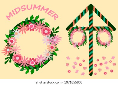 Midsummer celebration icons, vector