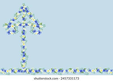 
Midsummer celebrations Maypole decoration with blue flowers background border frame for Sweden National festival vector illustration.  