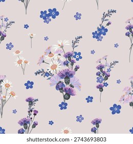Midsummer ditsy liberty flowers vector floral wild meadow floral pattern