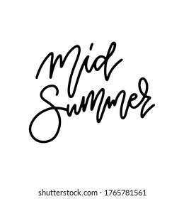 Midsummer lettering. Sweden mid summer holiday calligraphy isolated on white. Linear doodle black and white typography