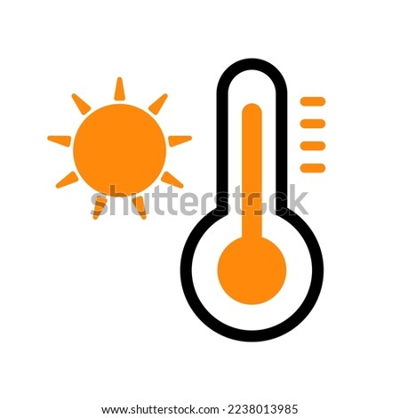Midsummer thermometer icon. High temperature thermometer and sun. Vector.