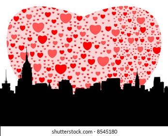 Midtown Manhattan happy valentines day with hearts illustration